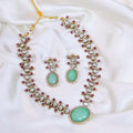 Rajsthani Pale Green Traditional AD Necklace Earrings Set For Women