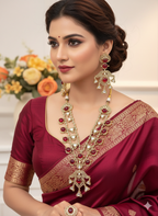 Stone Long Necklace Bridal Jewellery Set – Indian Necklace Set, Kundan Stone Haar with Earrings | Traditional Indian Wedding Jewellery