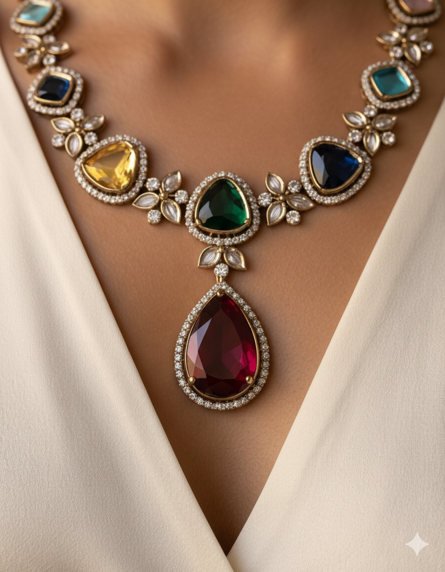 Bridal Kundan Jewellery Set with Earrings – Indian Gemstone Necklace Set | Libasaa Traditional Indian Bridal Jewellery Collection