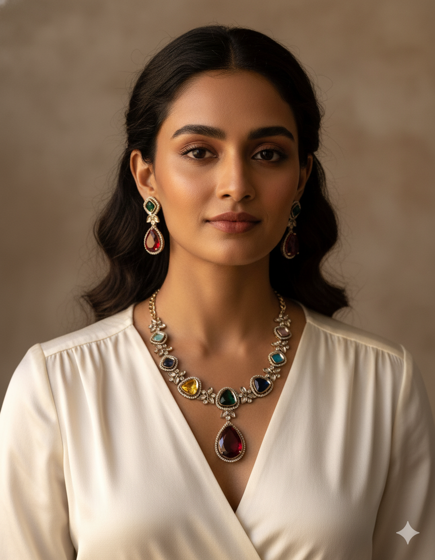 Bridal Kundan Jewellery Set with Earrings – Indian Gemstone Necklace Set | Libasaa Traditional Indian Bridal Jewellery Collection