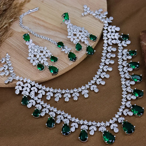American Diamond layered Necklace with earring Set, engagement Bridal Wedding cz ad necklace set part wear celebrity style