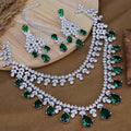 American Diamond layered Necklace with earring Set, engagement Bridal Wedding cz ad necklace set part wear celebrity style