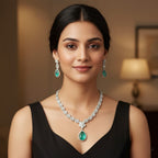 Emerald-Cut Stone Necklace Set with Earrings | Indian Jewellery | Premium CZ Diamond Jewellery Indian Neckles Set