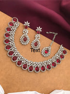 Silver-Plated Ruby Stone Necklace Set with Earrings & Maang Tikka | Indian Jewellery | Kundan Jewellery Indian Neckles Set