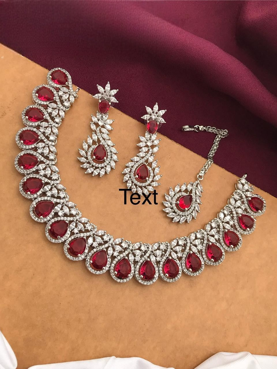 Silver-Plated Ruby Stone Necklace Set with Earrings & Maang Tikka | Indian Jewellery | Kundan Jewellery Indian Neckles Set