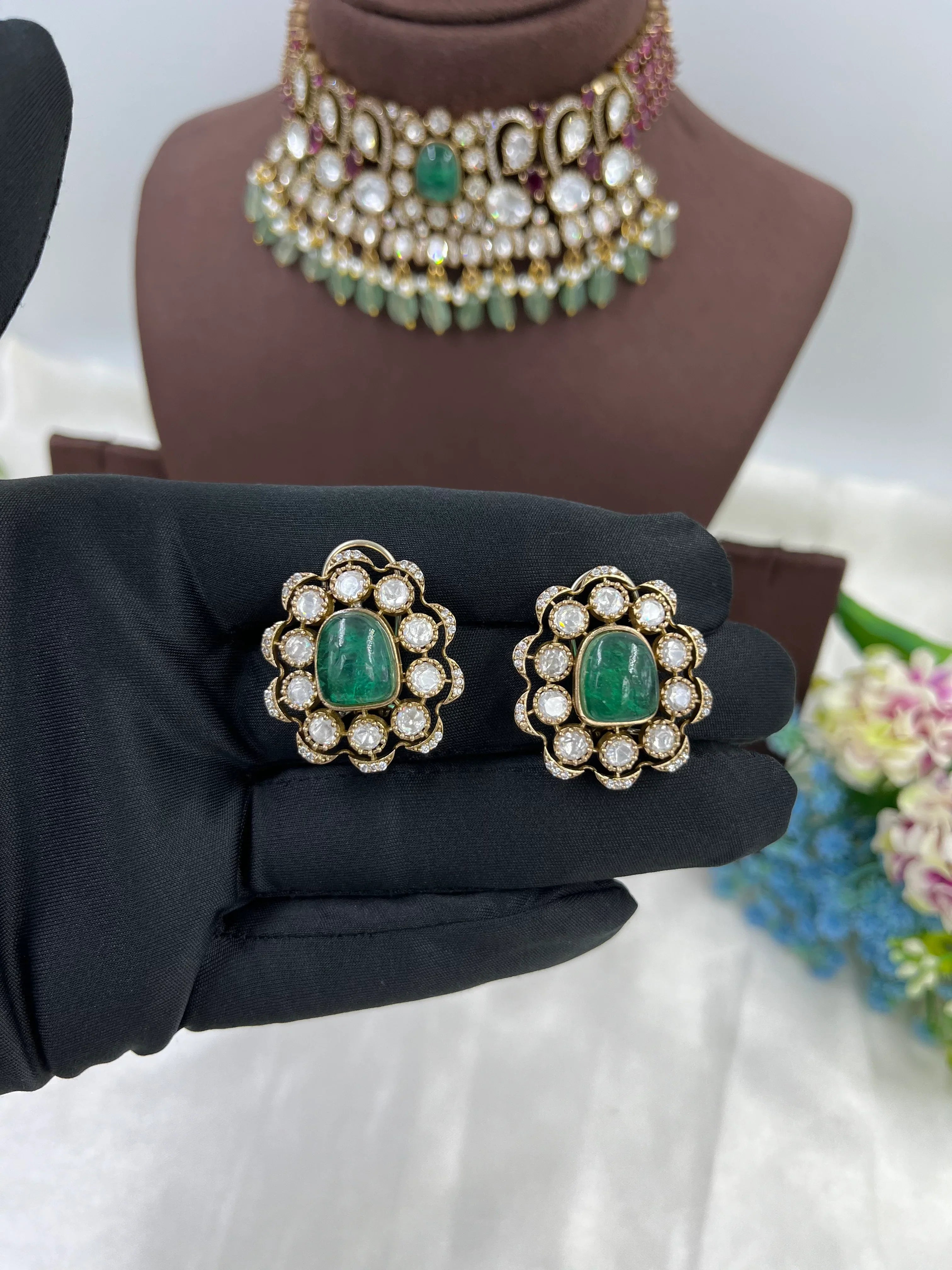 Polki Kundan Choker Necklace Set | Indian Jewellery | Matching Earrings | Premium Polki Kundan Stone Indian Necklace Set