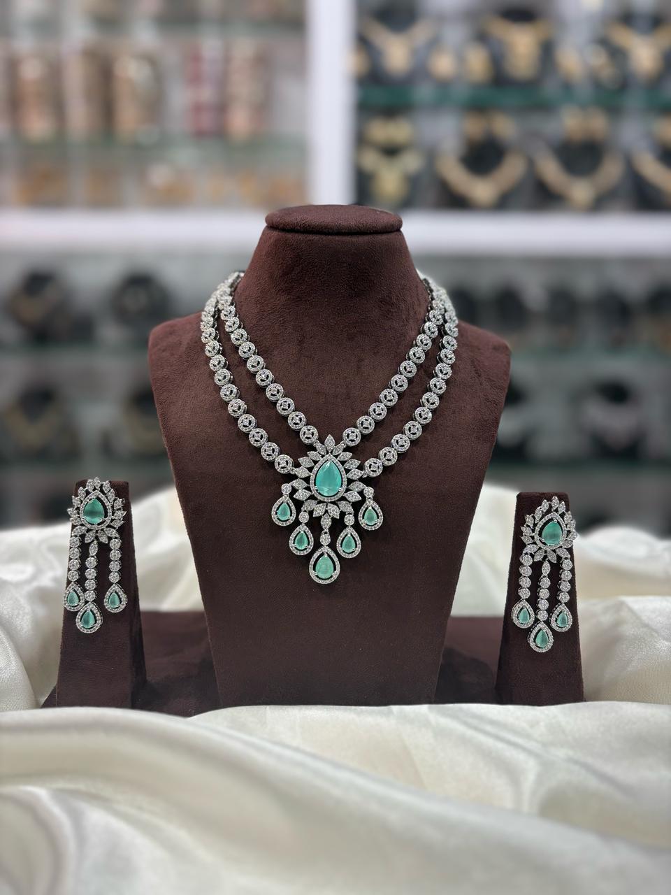 Floral Silver-Plated Drop Necklace Set with Matching Earrings | Indian Jewellery Designer Necklace Set