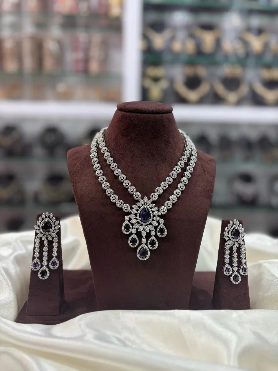 Floral Silver-Plated Drop Necklace Set with Matching Earrings | Indian Jewellery Designer Necklace Set