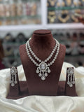 Floral Silver-Plated Drop Necklace Set with Matching Earrings | Indian Jewellery Designer Necklace Set