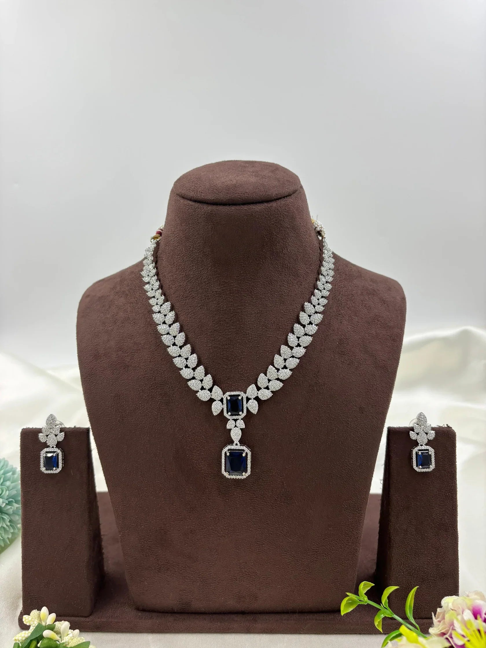 CZ Drop American Diamond Necklace Set | Indian Jewellery | AD Necklace & Earrings Indian Neckless Set for Bridal & Partywear