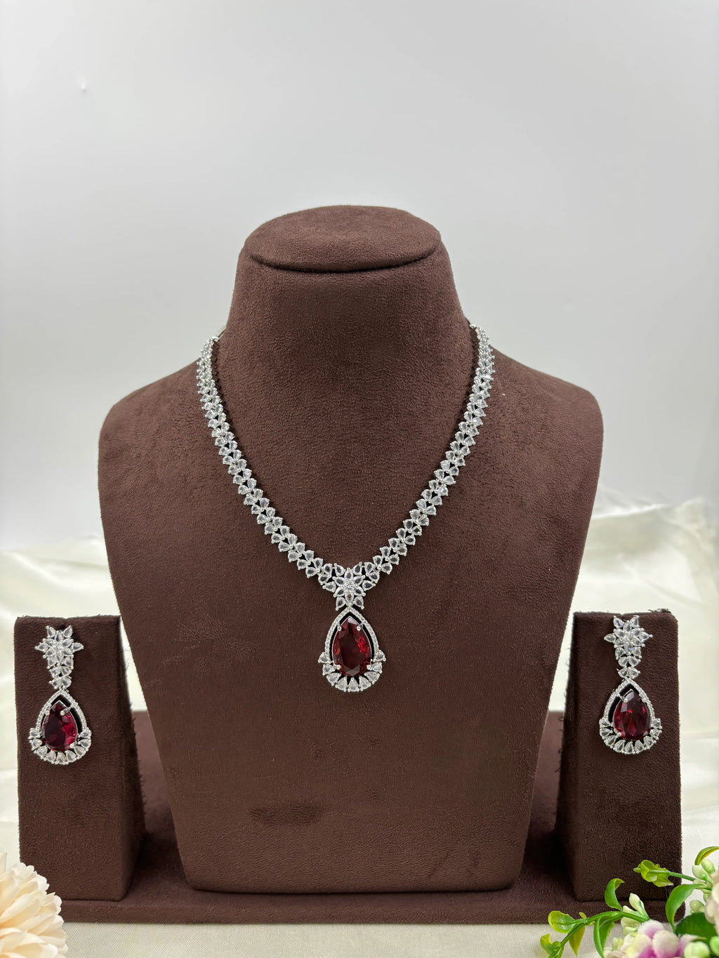 Premium Drop American Diamond Necklace Set | Indian Jewellery | Pendant AD Jewellery Indian Neckless Set for Bridal & Partywear