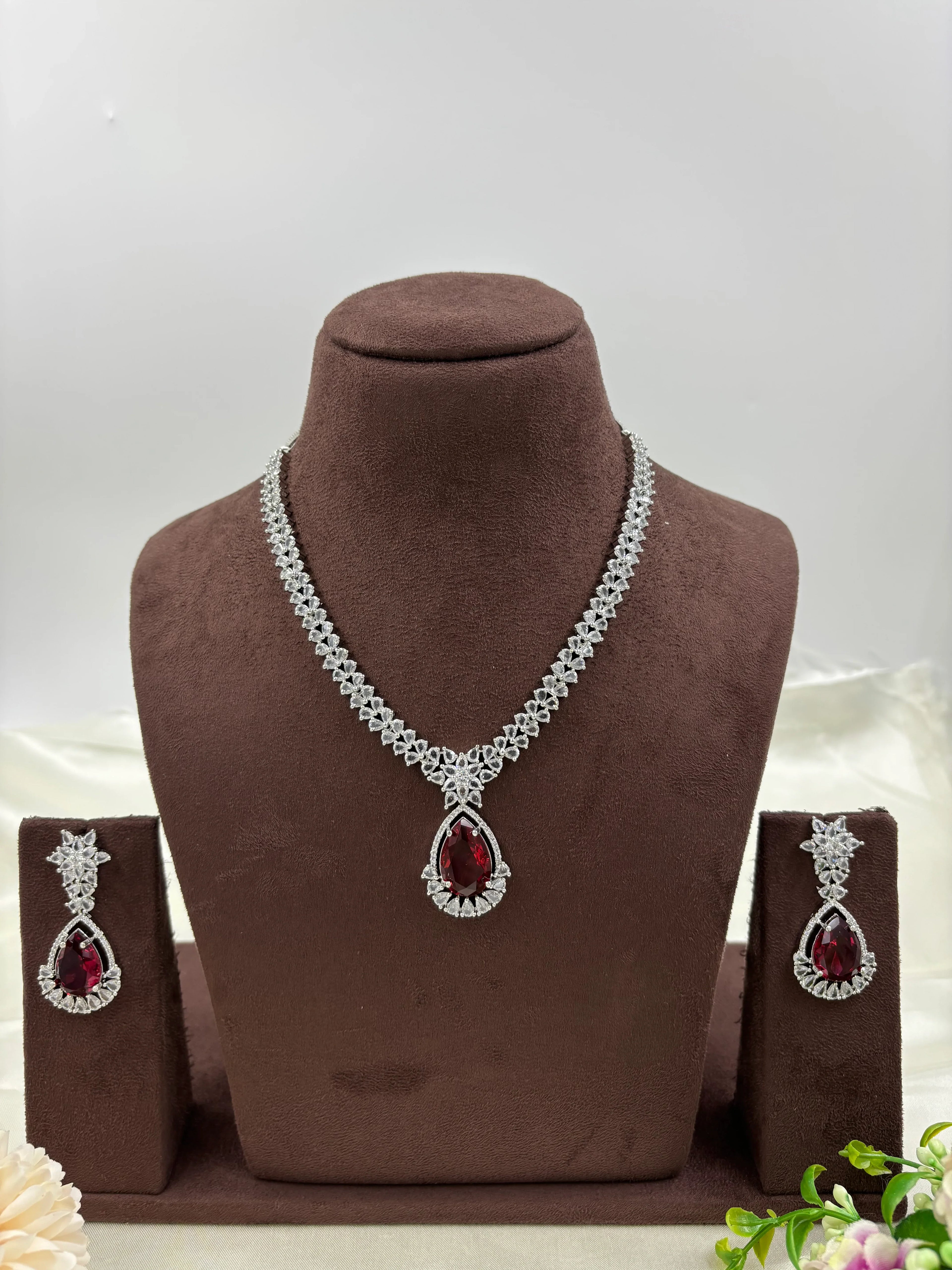 Premium Drop American Diamond Necklace Set | Indian Jewellery | Pendant AD Jewellery Indian Neckless Set for Bridal & Partywear