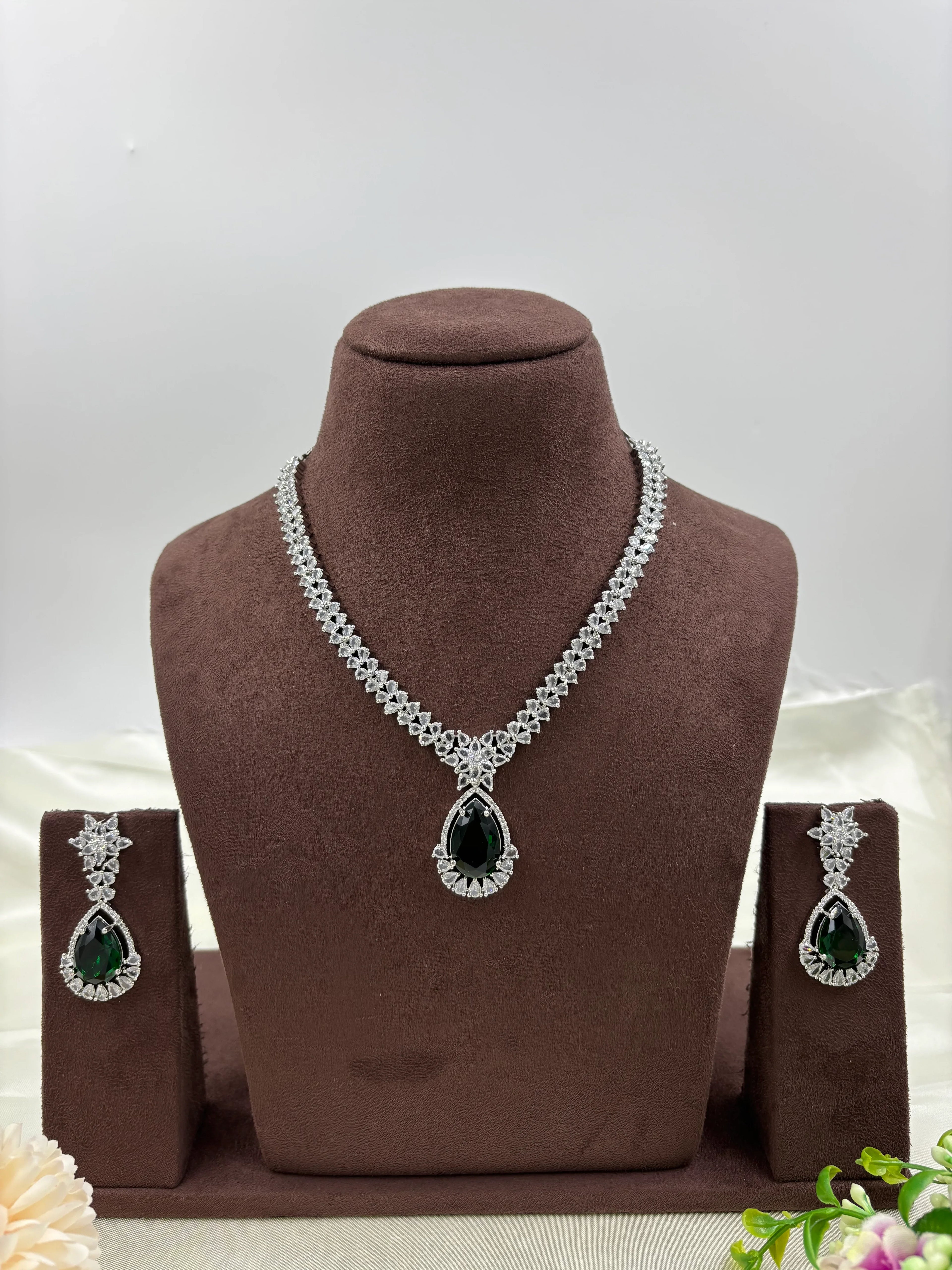 Premium Drop American Diamond Necklace Set | Indian Jewellery | Pendant AD Jewellery Indian Neckless Set for Bridal & Partywear