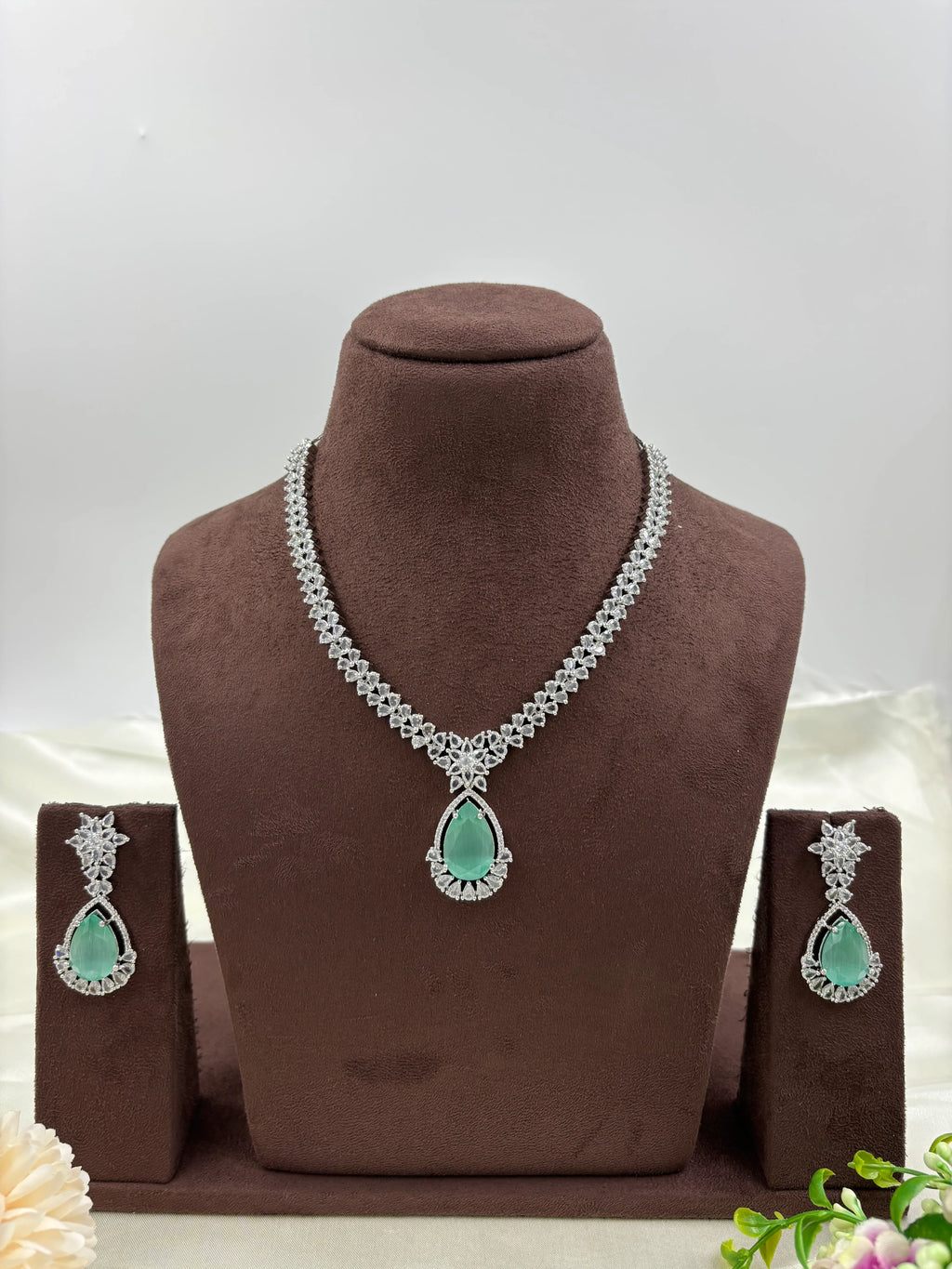 Premium Drop American Diamond Necklace Set | Indian Jewellery | Pendant AD Jewellery Indian Neckless Set for Bridal & Partywear