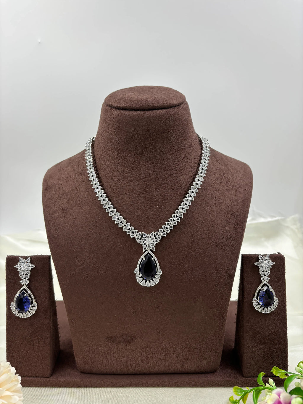Premium Drop American Diamond Necklace Set | Indian Jewellery | Pendant AD Jewellery Indian Neckless Set for Bridal & Partywear