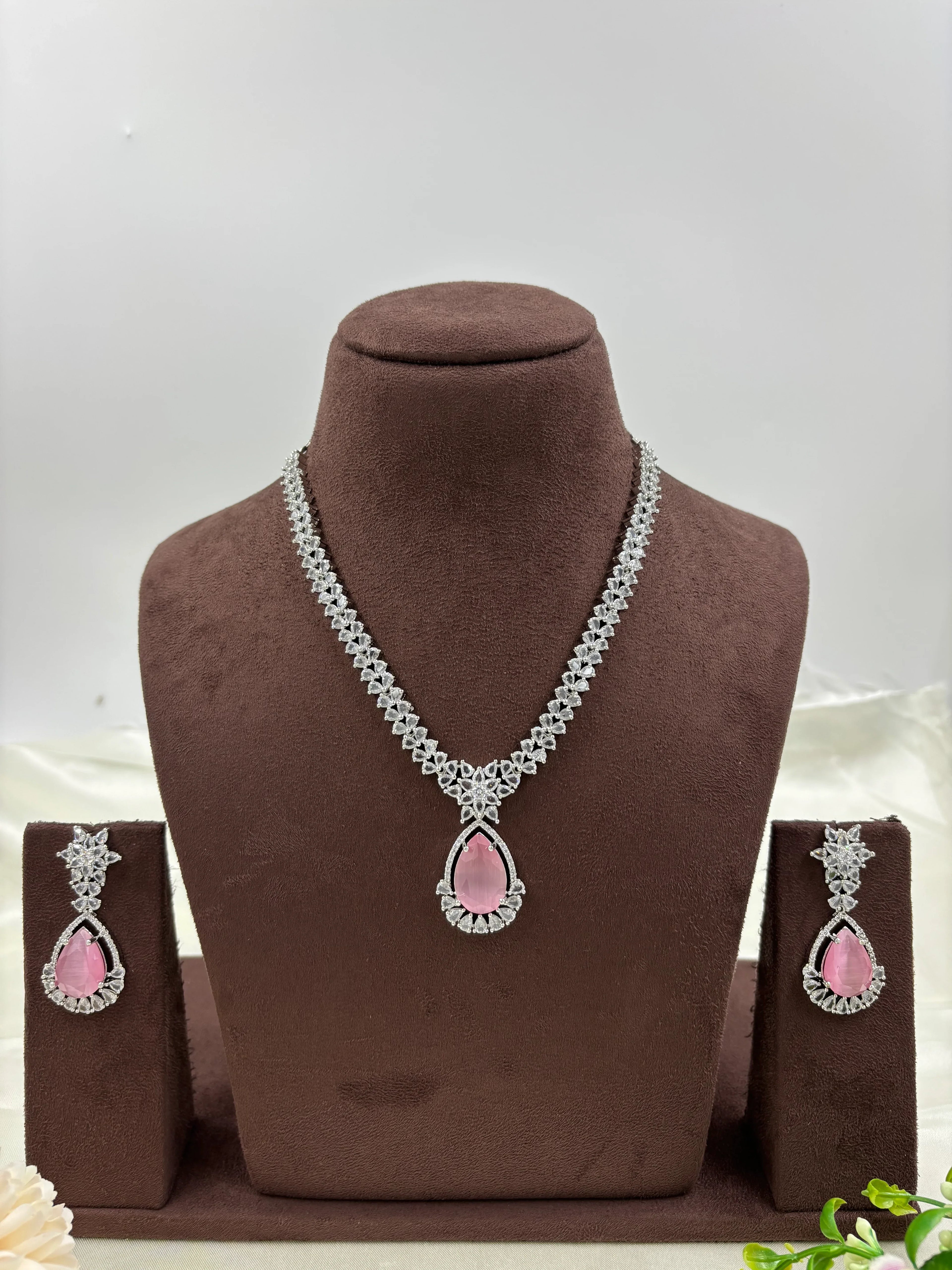 Premium Drop American Diamond Necklace Set | Indian Jewellery | Pendant AD Jewellery Indian Neckless Set for Bridal & Partywear