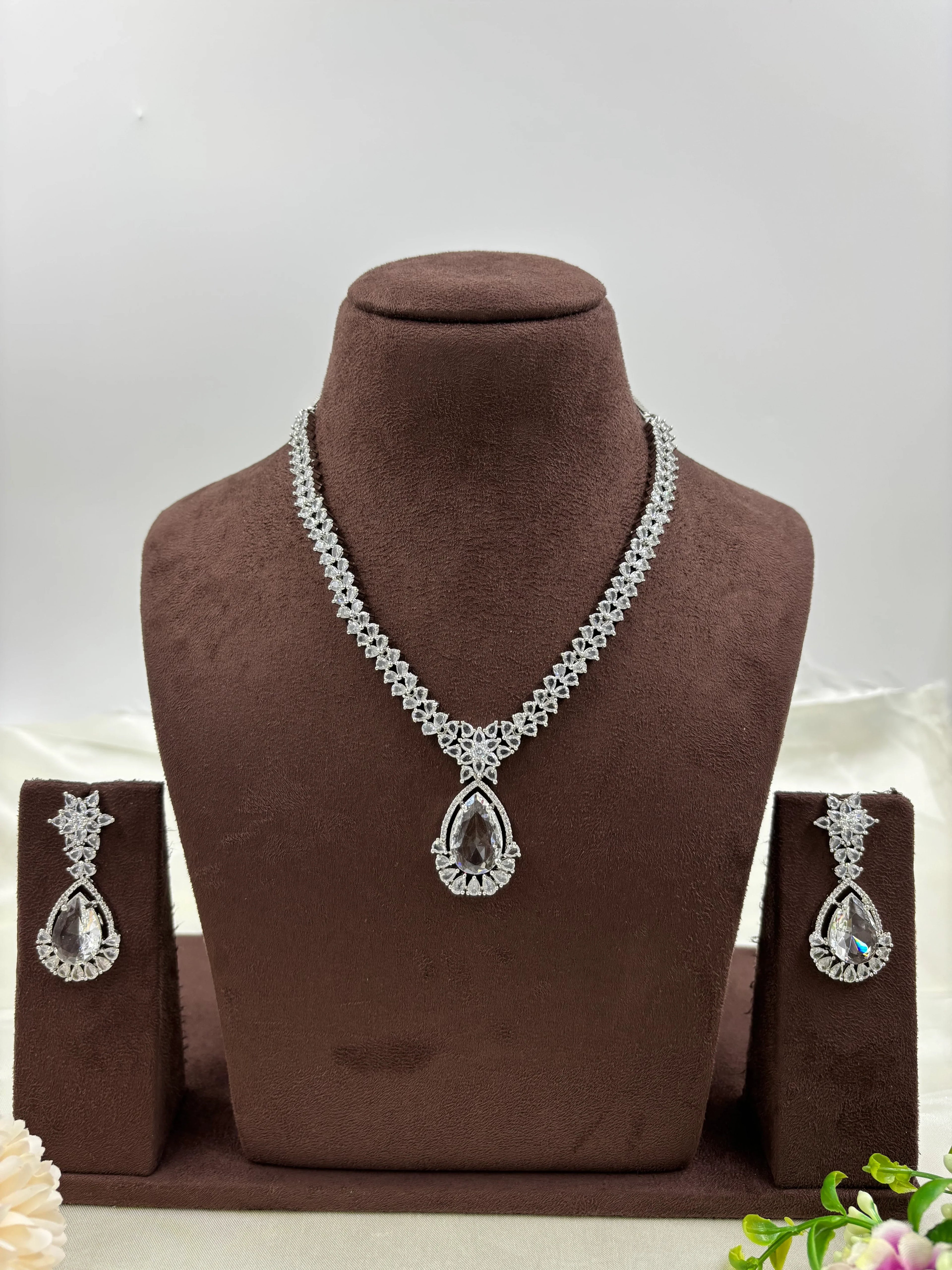 Premium Drop American Diamond Necklace Set | Indian Jewellery | Pendant AD Jewellery Indian Neckless Set for Bridal & Partywear
