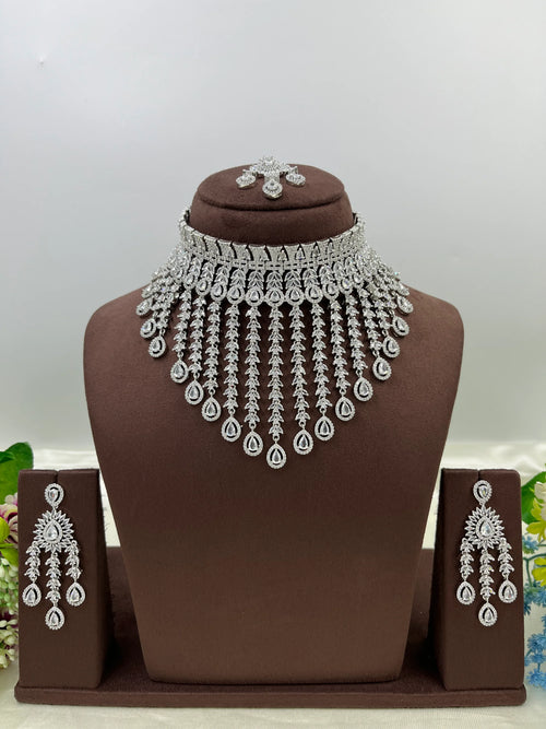 Bridal AD Necklace Set with Maangtika & Earrings | Indian Jewellery | Kundan Polki Bridal Necklace Set