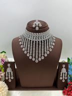 Bridal AD Necklace Set with Maangtika & Earrings | Indian Jewellery | Kundan Polki Bridal Necklace Set