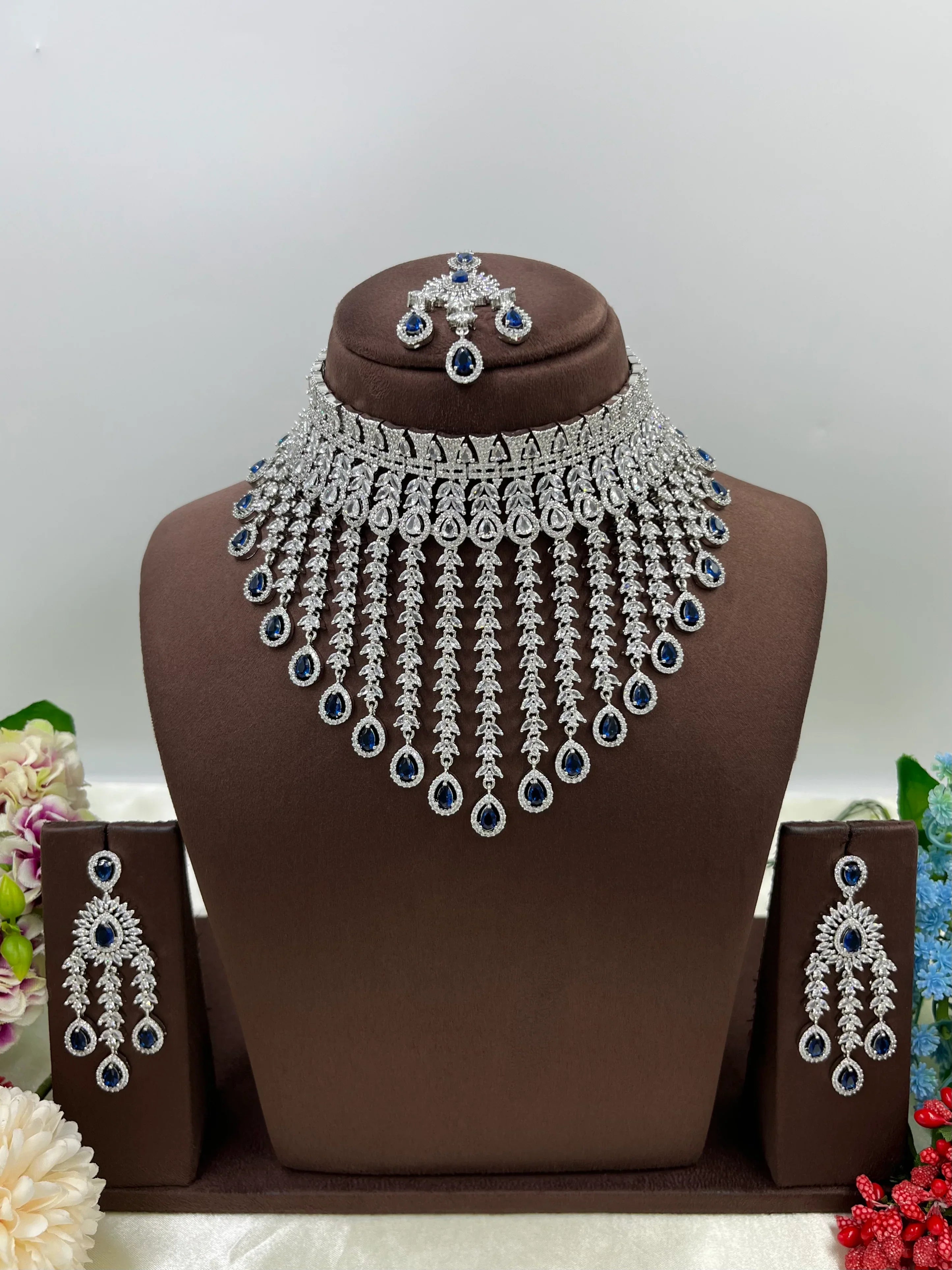 Bridal AD Necklace Set with Maangtika & Earrings | Indian Jewellery | Kundan Polki Bridal Necklace Set
