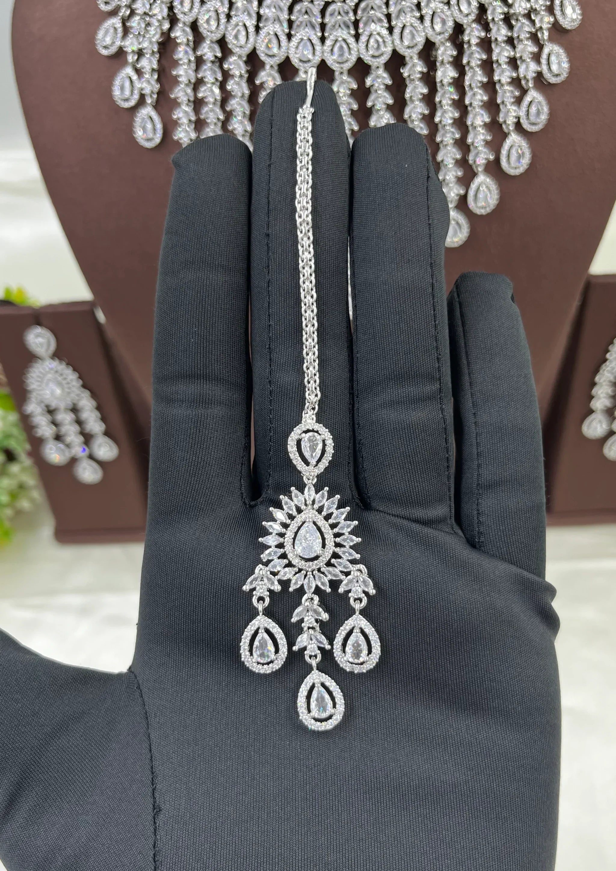 Bridal AD Necklace Set with Maangtika & Earrings | Indian Jewellery | Kundan Polki Bridal Necklace Set