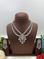 Floral Silver-Plated Drop Necklace Set with Matching Earrings | Indian Jewellery Designer Necklace Set
