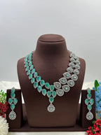 Designer American Diamond Pink Crystal Necklace Set with Long Earrings | Wedding & Festive Wear