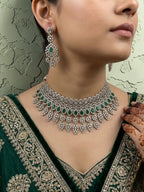Luxury American Diamond Bridal Choker Necklace Set with Long Earrings – Gold Finish Wedding Jewellery