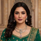 American Diamond Double Layer Necklace Set with Pink Teardrop Pendant & Matching Earrings | Elegant Bridal & Party Wear Jewellery