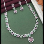 Silver-Plated Red Stone Necklace Set with Earrings | Indian Jewellery | Stone Jewellery Indian Neckles Set