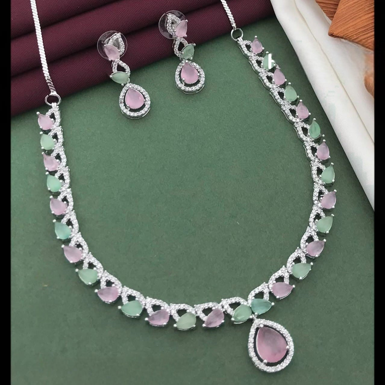 Silver-Plated Red Stone Necklace Set with Earrings | Indian Jewellery | Stone Jewellery Indian Neckles Set
