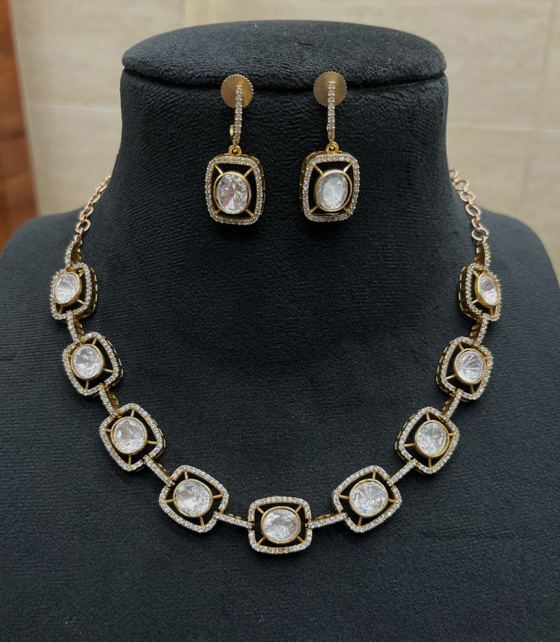 American Diamond Statement Choker Earrings Set, Celebrity AD Choker Set, Indian CZ Choker Earrings Set,  Wedding AD Jewelry Set