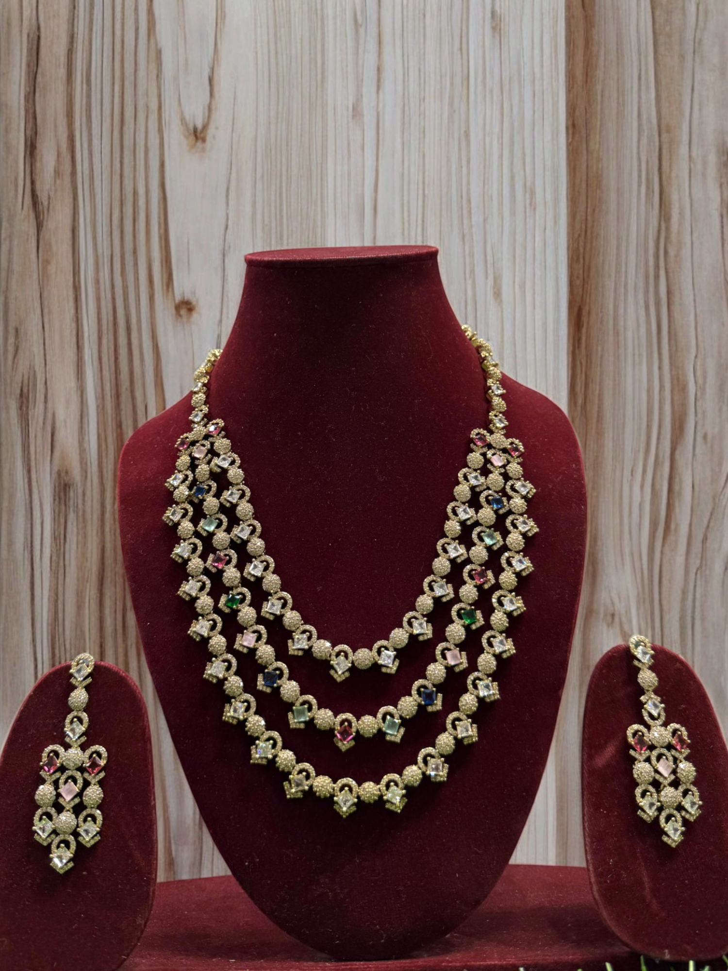 Rajsthani Golden Multi Layer Kundan Necklace Earrings Set, Jaipuri Golden Layered Pearl Necklace Set, Indian Gold Layered Kundan Jewelry Set, Indian Kundan Necklace Set