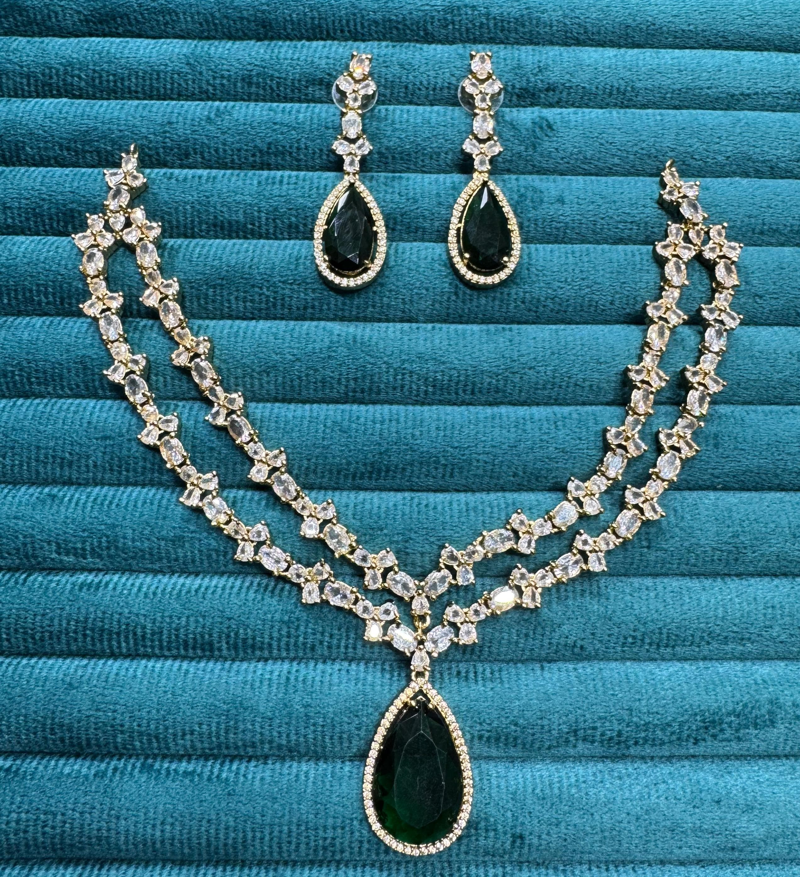 Double Layer Gold Plated Teardrop Necklace Earrings Set