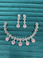 Pakistani CZ Silver Plated Wedding Necklace Earrings Set