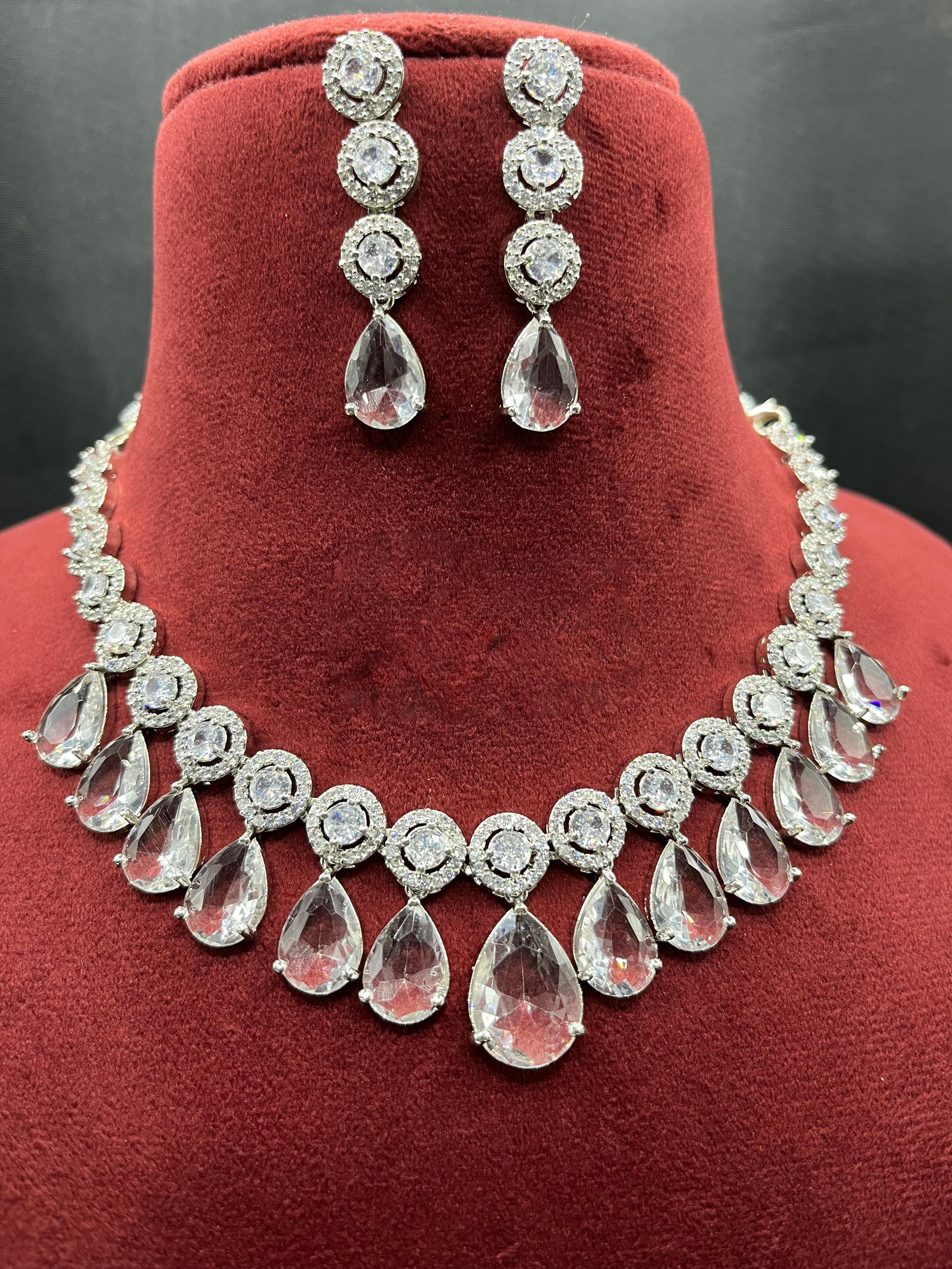 Indian Stylish AD Necklace Earrings Jewelry Set For Women