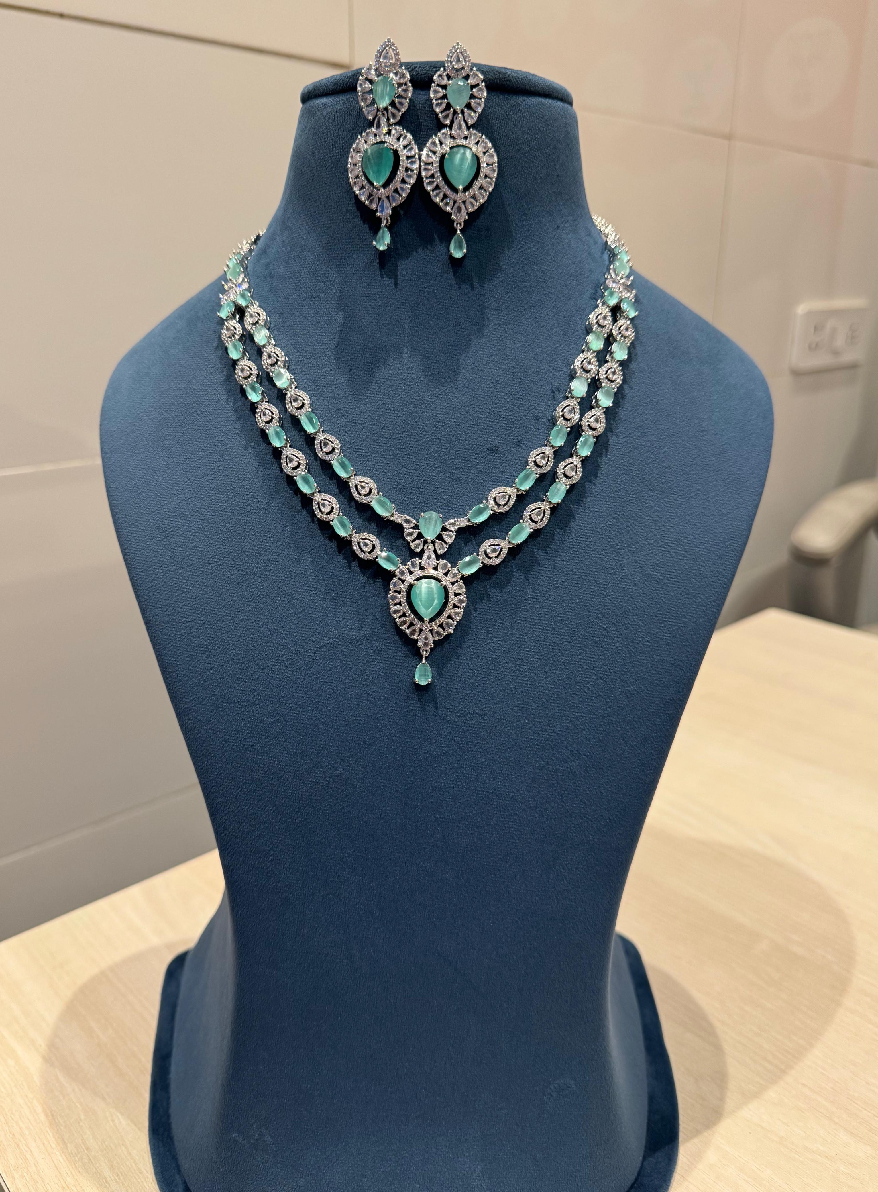 Bollywood CZ Necklace with Earrings CZ Luxury Design Anniversary Gift