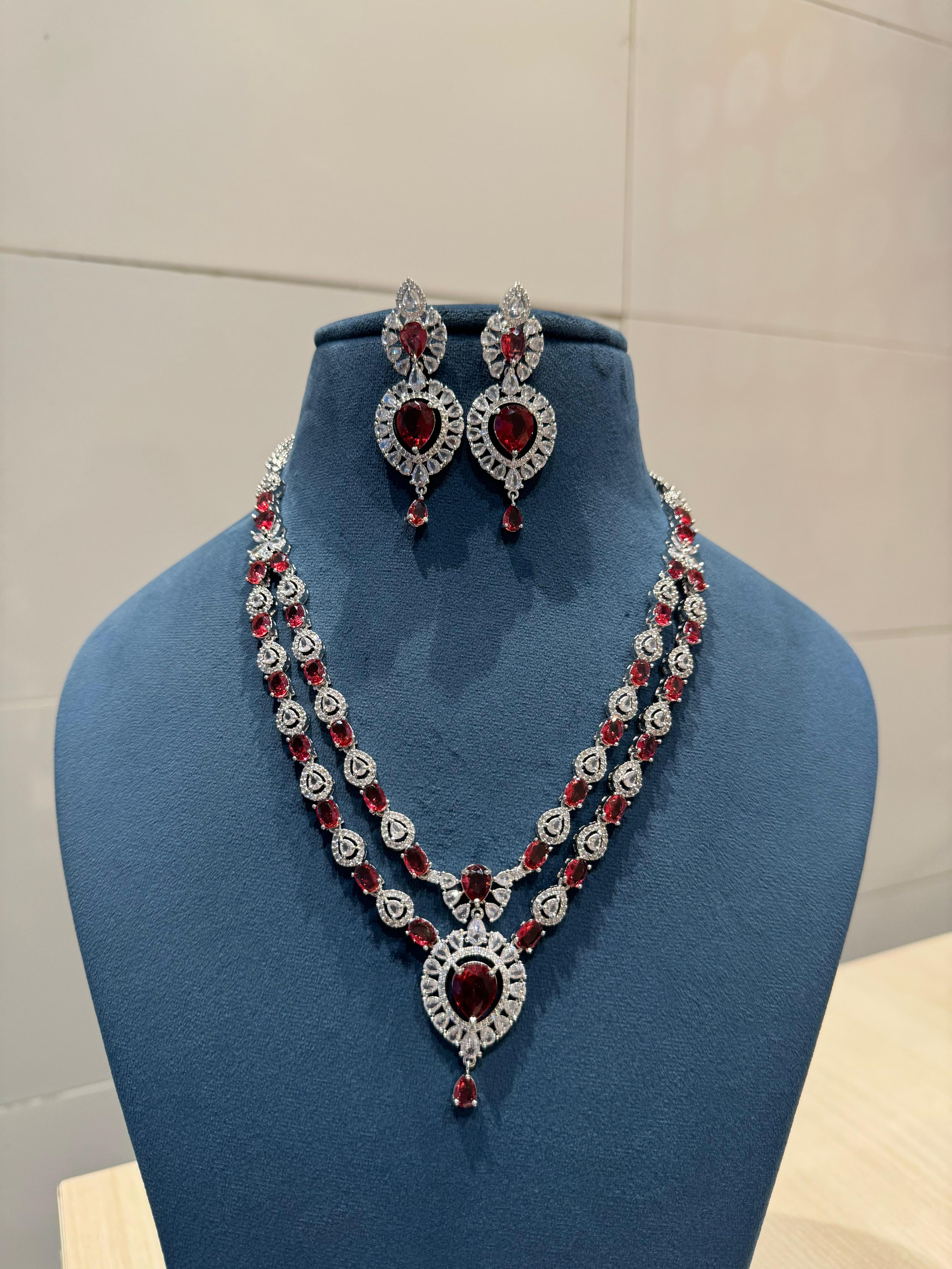 Bollywood CZ Necklace with Earrings CZ Luxury Design Anniversary Gift