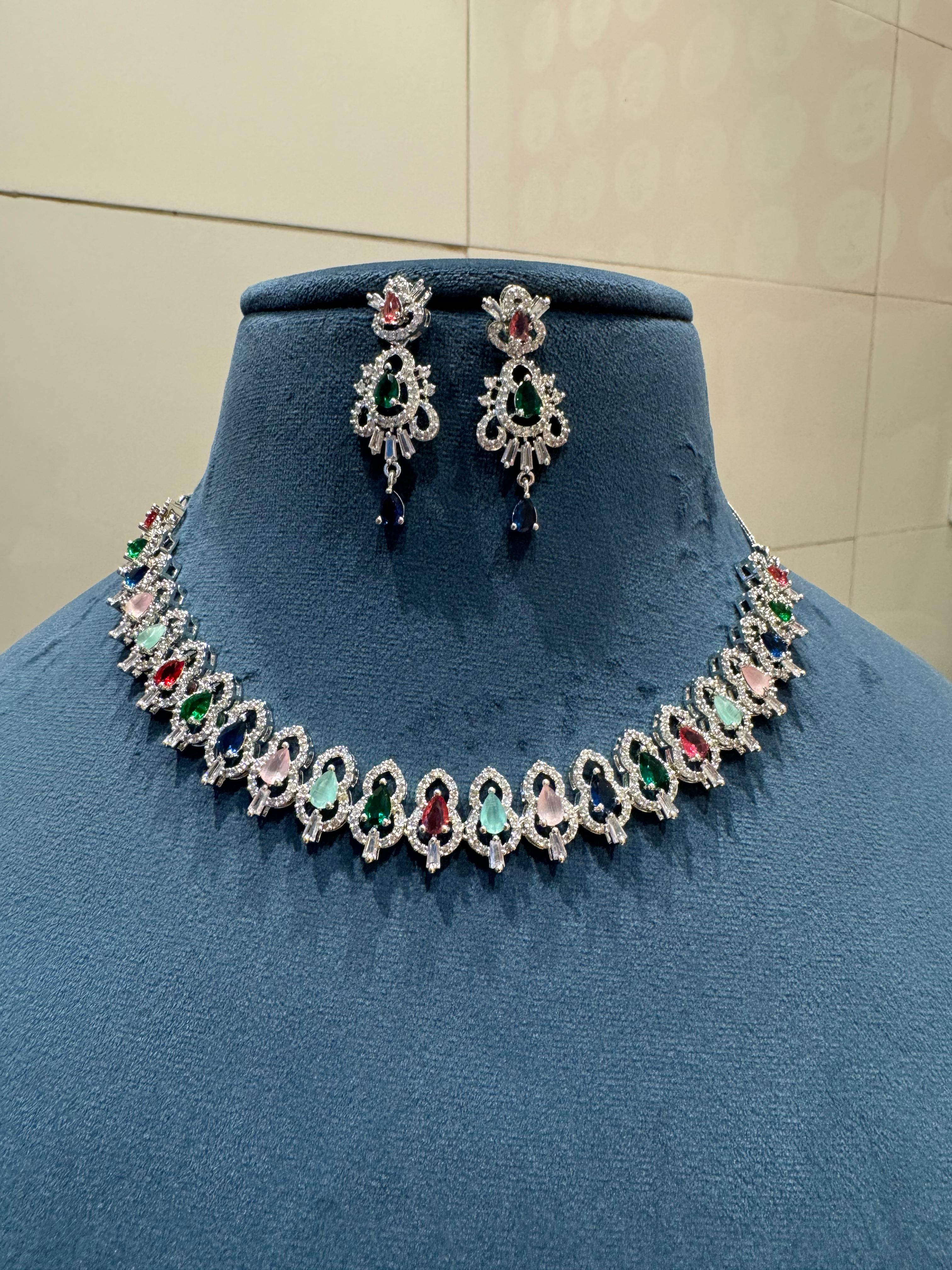 American Diamond Necklace with Earrings CZ Elegant Timeless Jewelry