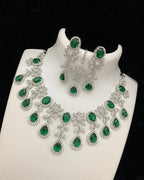 Bollywood Style American Diamond Choker Necklace Earrings Set with Maangtika for  Wedding and Engagement Occasions
