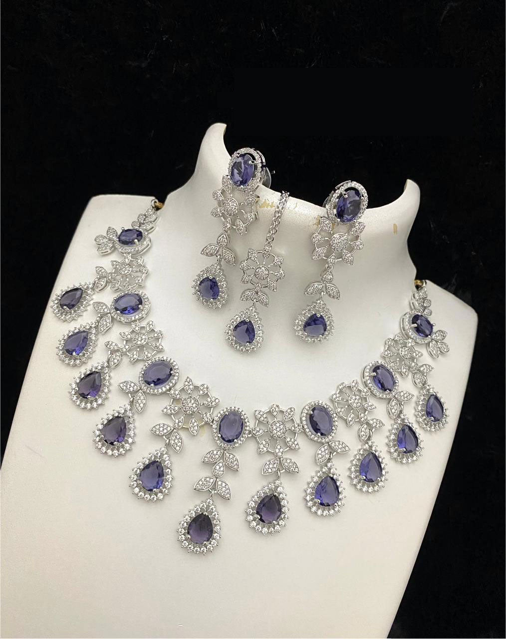 Bollywood Style American Diamond Choker Necklace Earrings Set with Maangtika for  Wedding and Engagement Occasions