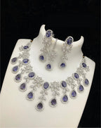 Bollywood Style American Diamond Choker Necklace Earrings Set with Maangtika for  Wedding and Engagement Occasions