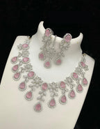Bollywood Style American Diamond Choker Necklace Earrings Set with Maangtika for  Wedding and Engagement Occasions