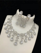 Bollywood Style American Diamond Choker Necklace Earrings Set with Maangtika for  Wedding and Engagement Occasions