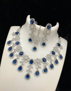 Bollywood Style American Diamond Choker Necklace Earrings Set with Maangtika for  Wedding and Engagement Occasions