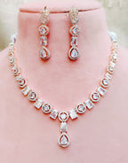 Bollywood Inspired AD Necklace Set with Silver Finish for Wedding and Engagement Jewelry