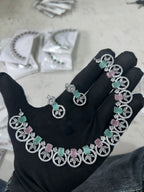 Crafted Bridal AD Necklace Earrings with American Diamond CZ for Elegant Wedding Glamour And Perfection