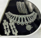 American Diamond CZ Jewelry Indian Necklace Earrings Ring Bangle Set, Cz Earrings, CZ necklace, AD Ring, AD Bangle, Bridal Jewelry