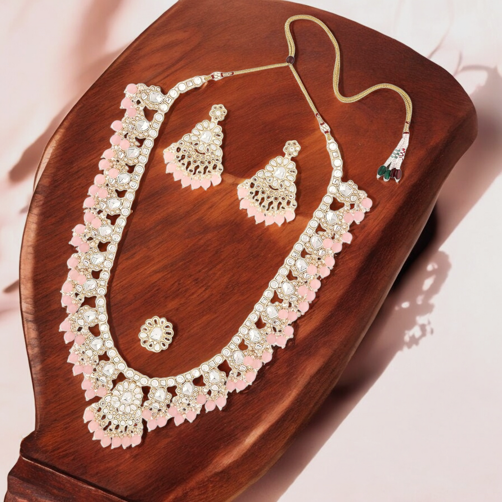 Dazzling Kundan Ethnic Bridal Necklace Earring Ring Set,  Kundan Bridal Necklace Set - Indian Choker with Earrings