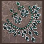 Shabnam American Diamond Emerald Wedding Necklace with EarringsCZ Ethnic Premium Design Necklace Earrings